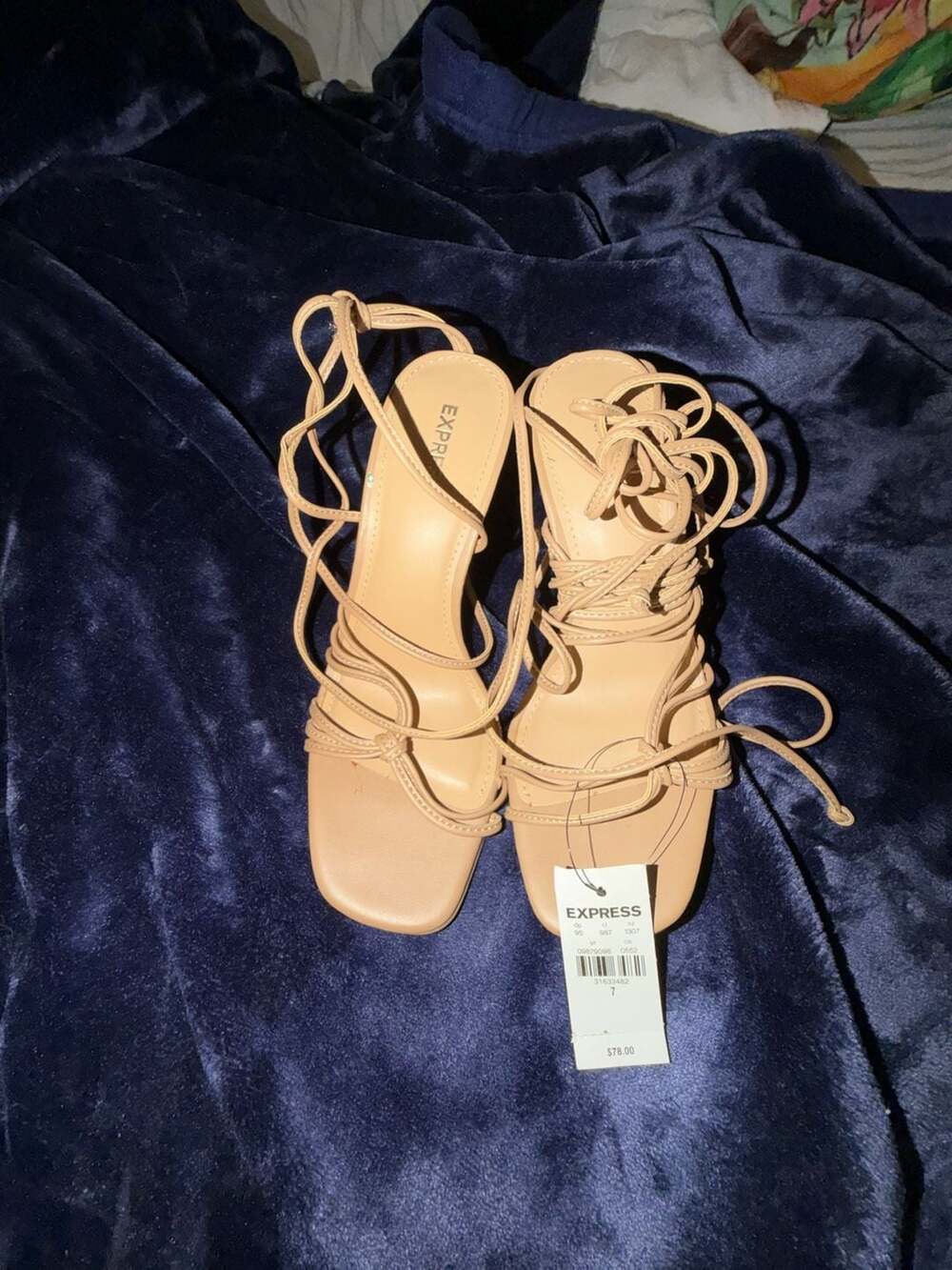 Express Women's Nude Strappy Lace-Up Square Toe Heeled Sandals